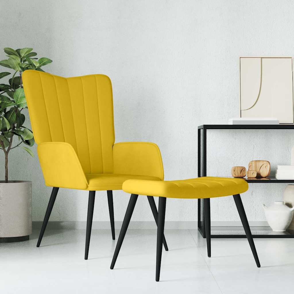vidaXL Sillón de relax con taburete terciopelo amarillo mostaza