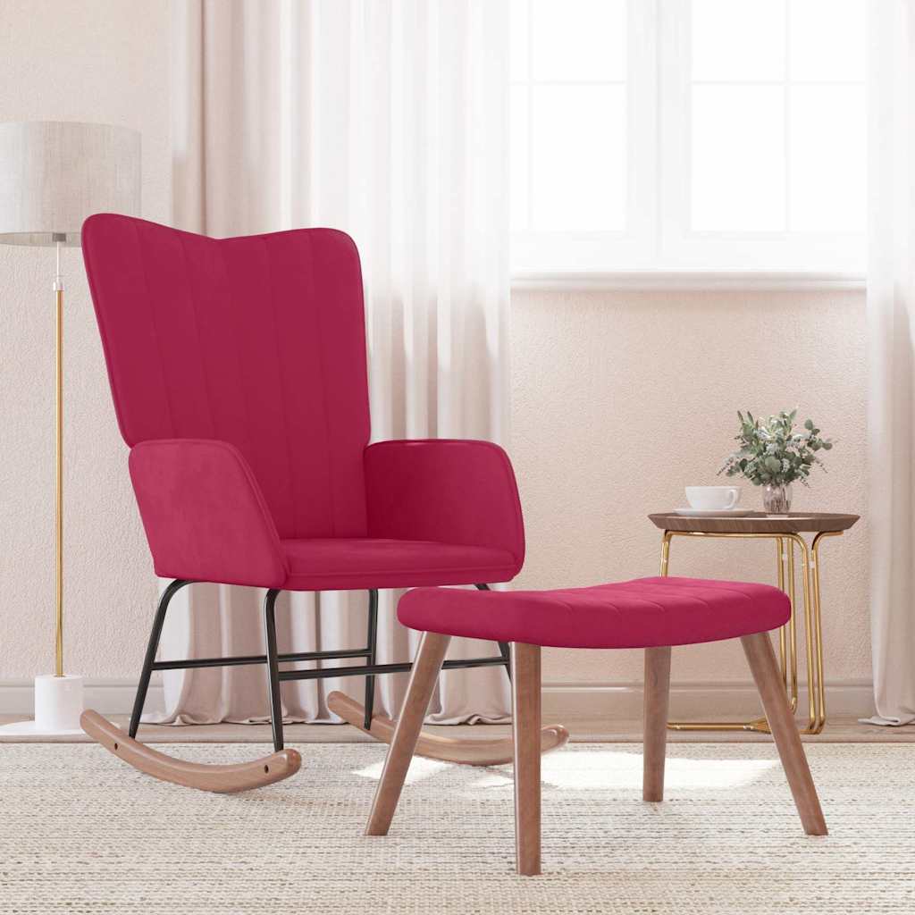 vidaXL Silla mecedora con reposapiés terciopelo rojo tinto