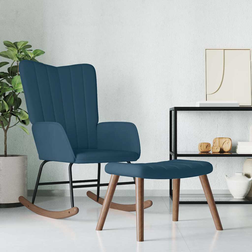 vidaXL Silla mecedora con reposapiés terciopelo azul