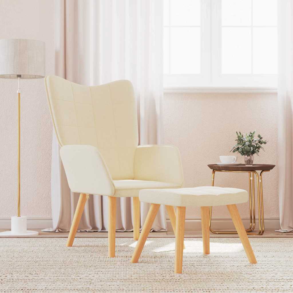 vidaXL Sillón de relax con reposapiés de tela color crema