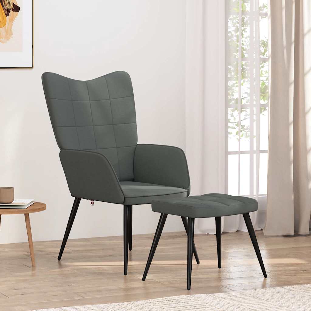 vidaXL Sillón de relax con taburete tela gris oscuro
