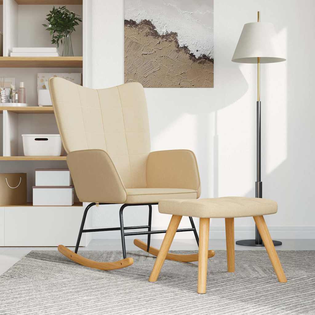vidaXL Silla mecedora con reposapiés tela color crema