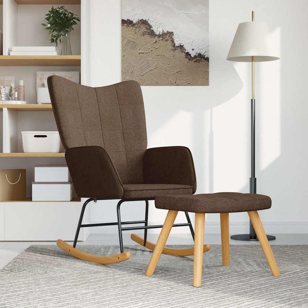 vidaXL Silla mecedora con reposapiés tela marrón