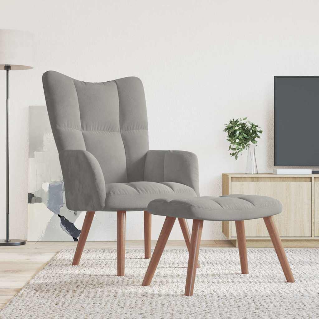 vidaXL Sillón de relax con taburete de terciopelo gris claro