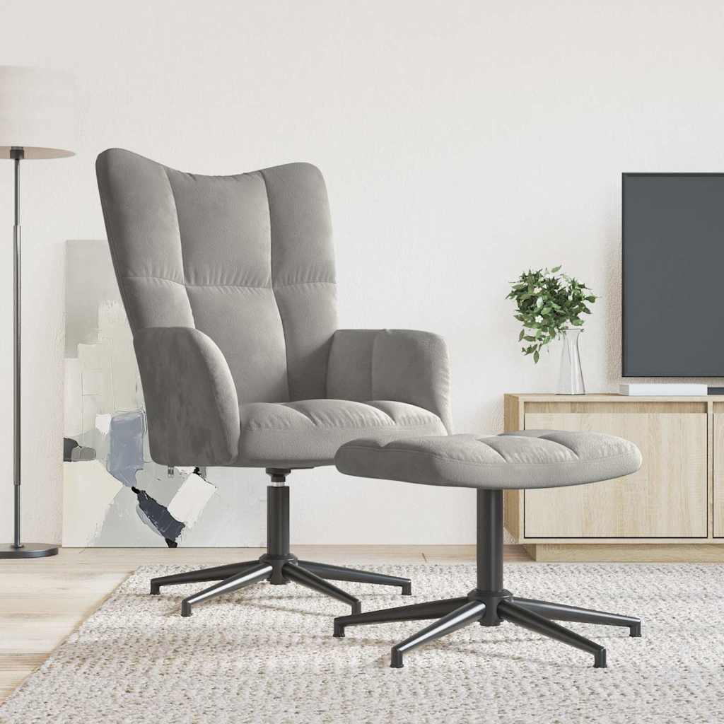 vidaXL Sillón de relax con taburete de terciopelo gris claro
