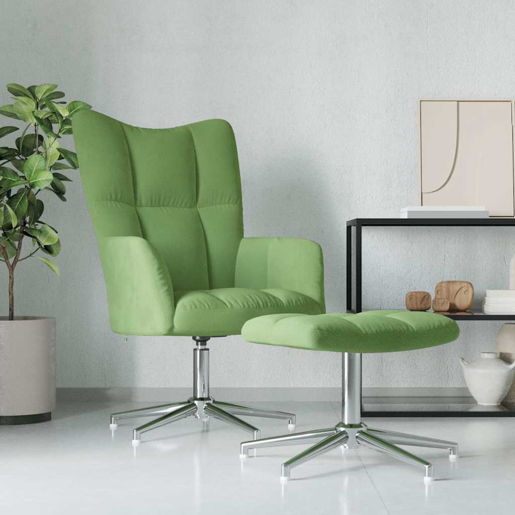 vidaXL Sillón de relax con taburete terciopelo verde claro