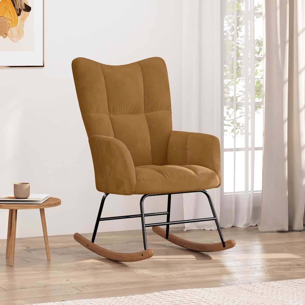 vidaXL Silla mecedora de terciopelo marrón