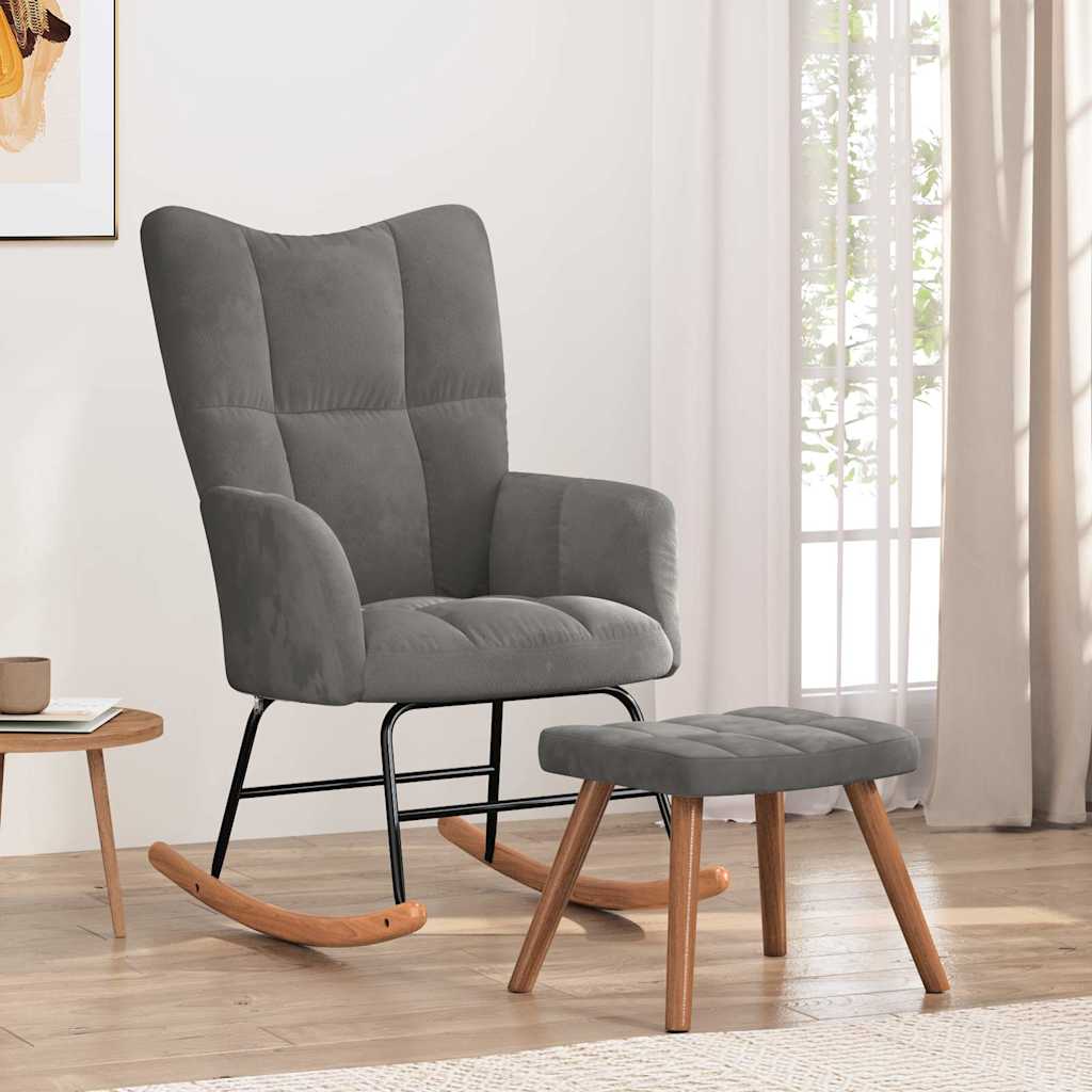 vidaXL Silla mecedora con reposapiés terciopelo gris oscuro