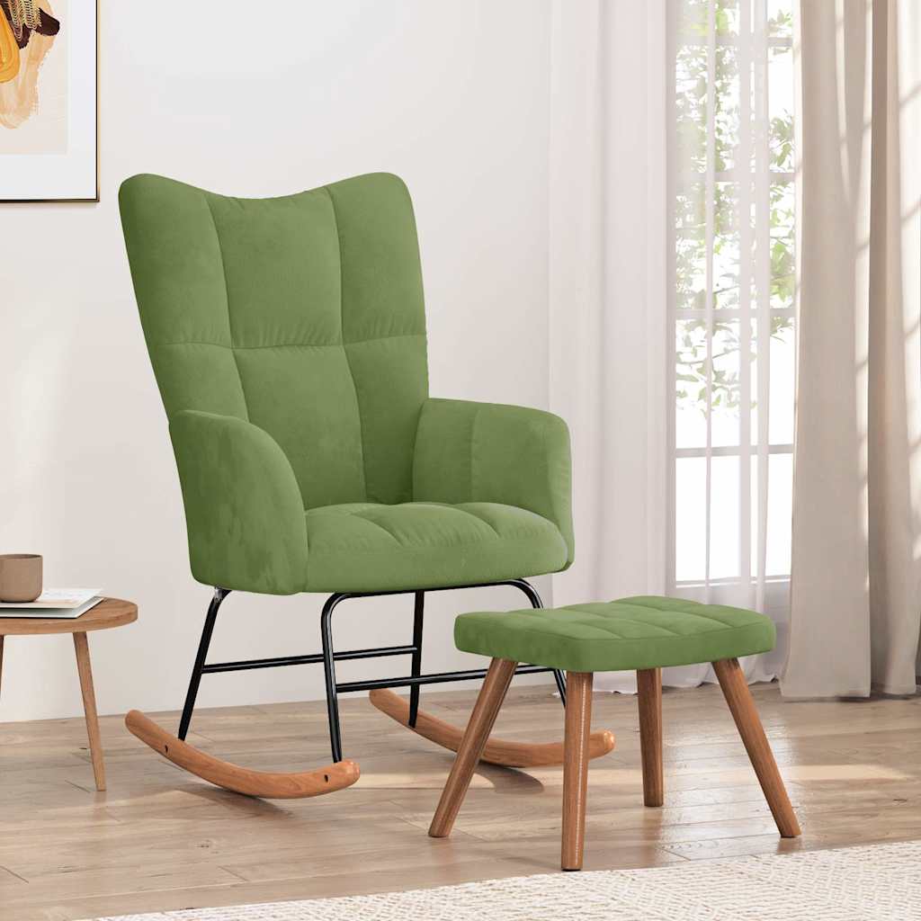 vidaXL Silla mecedora con reposapiés terciopelo verde claro