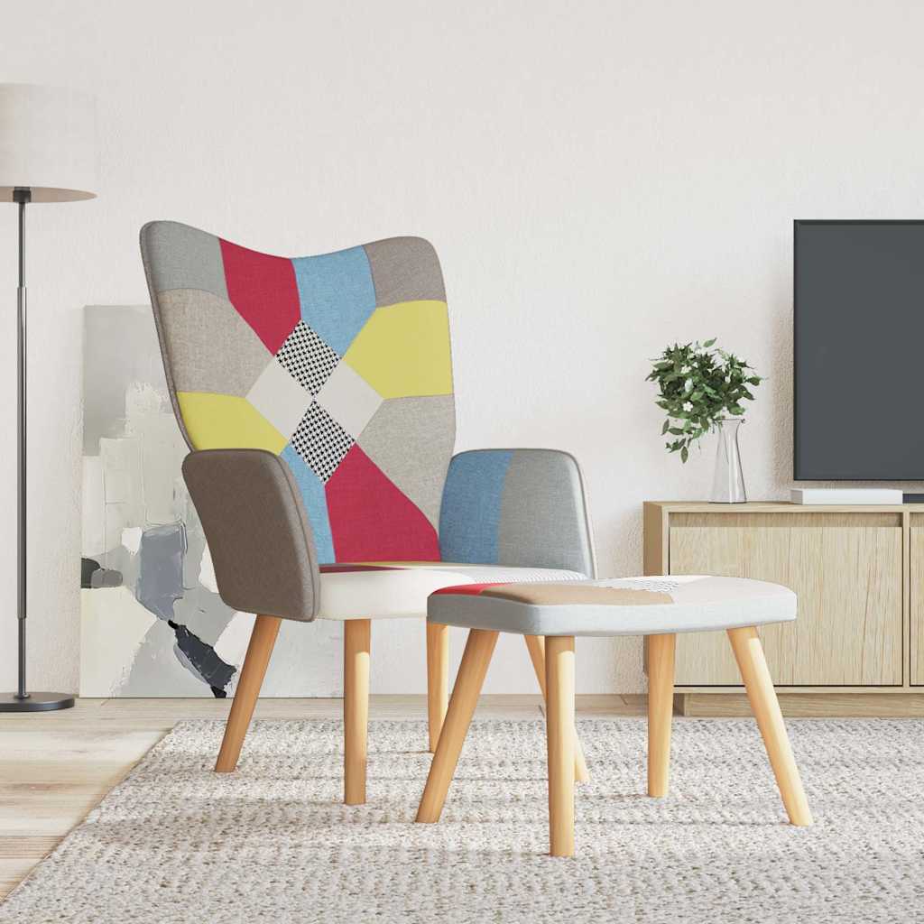 vidaXL Silla de relajación con reposapiés tela patchwork