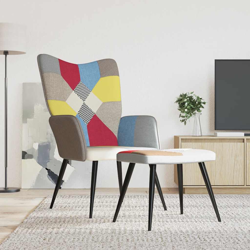 vidaXL Silla de relax con taburete tela patchwork