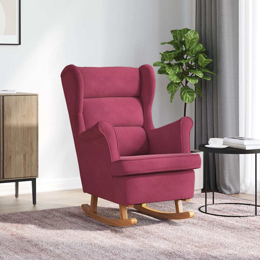 vidaXL Mecedora con respaldo alto de terciopelo y madera maciza