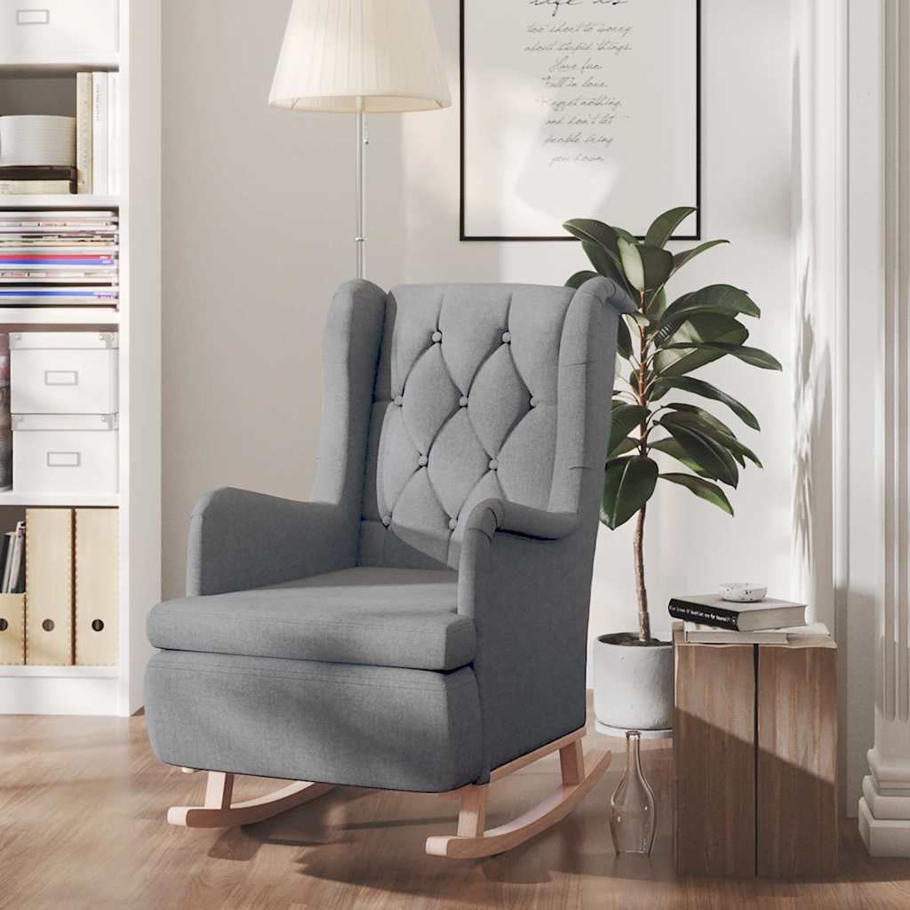 vidaXL Sillón con patas mecedoras madera maciza caucho tela gris claro