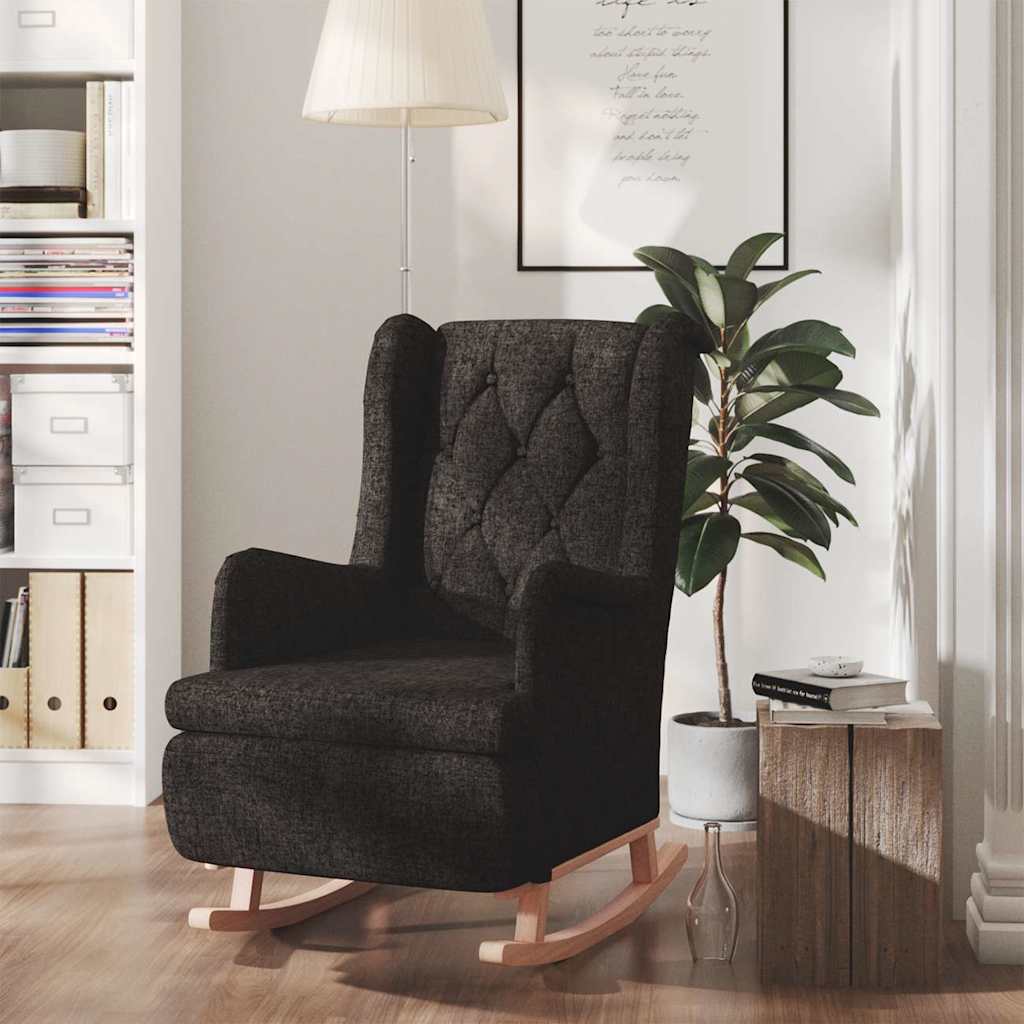 vidaXL Sillón con patas mecedoras madera caucho terciopelo negro