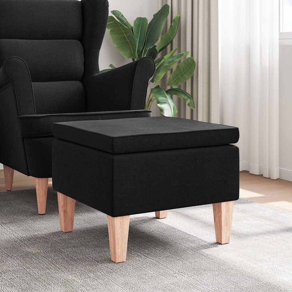 vidaXL Taburete con patas de madera tapizado tejido negro