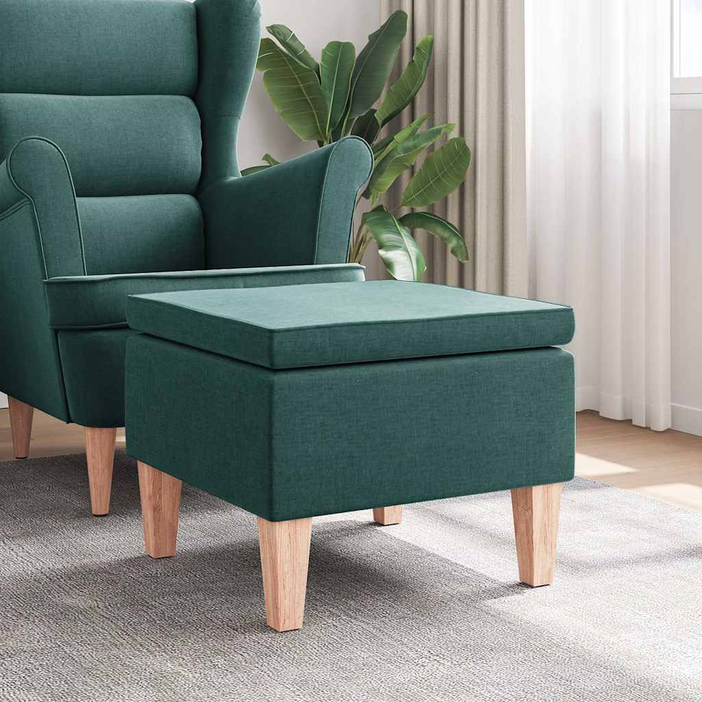 vidaXL Taburete con patas de madera tapizado tejido verde oscuro