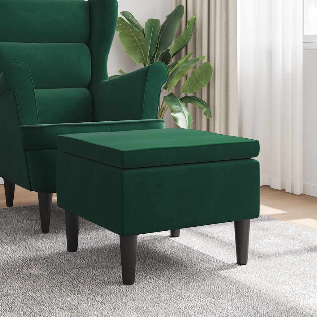 vidaXL Taburete con patas de madera terciopelo verde oscuro