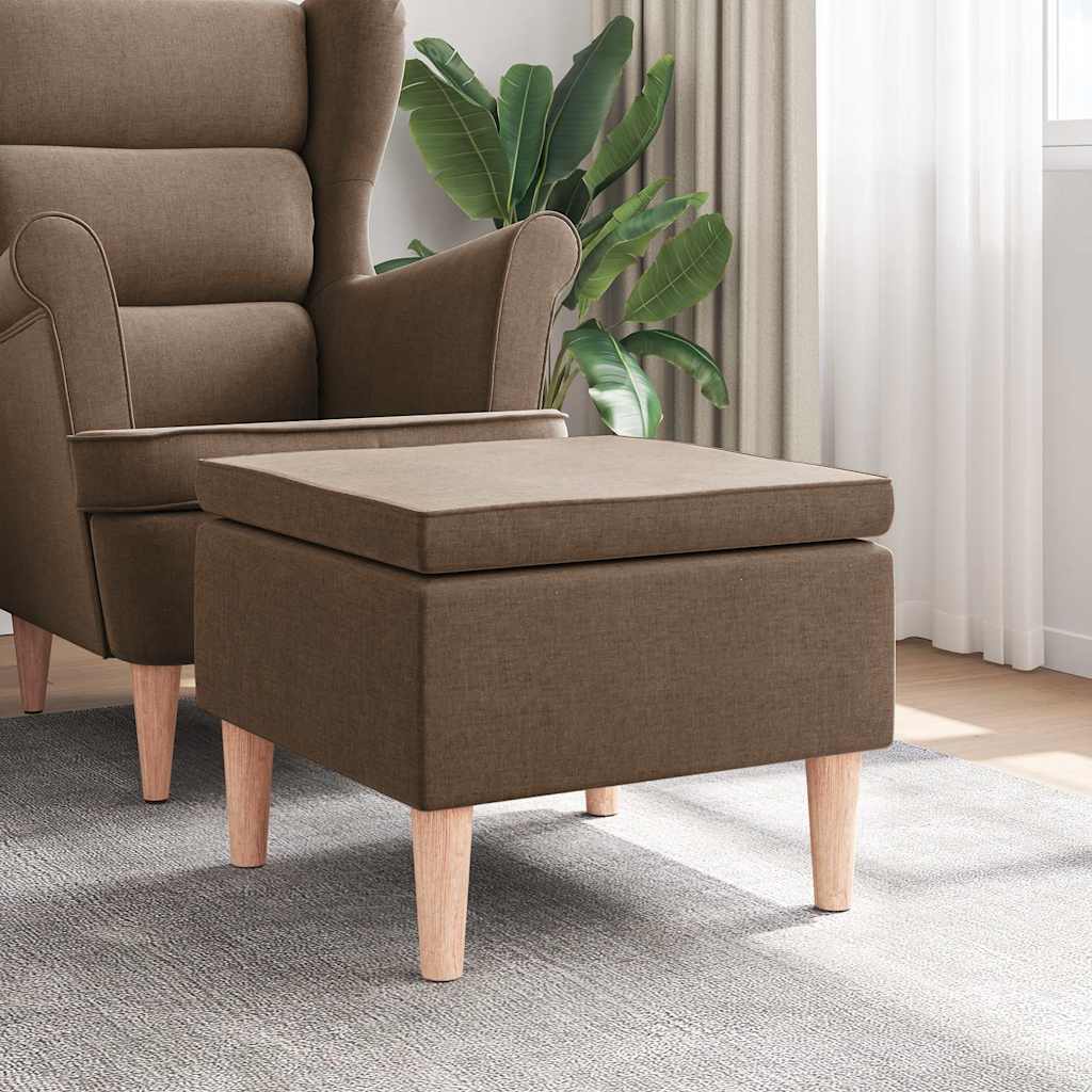 vidaXL Taburete con patas de madera tapizado tejido marrón