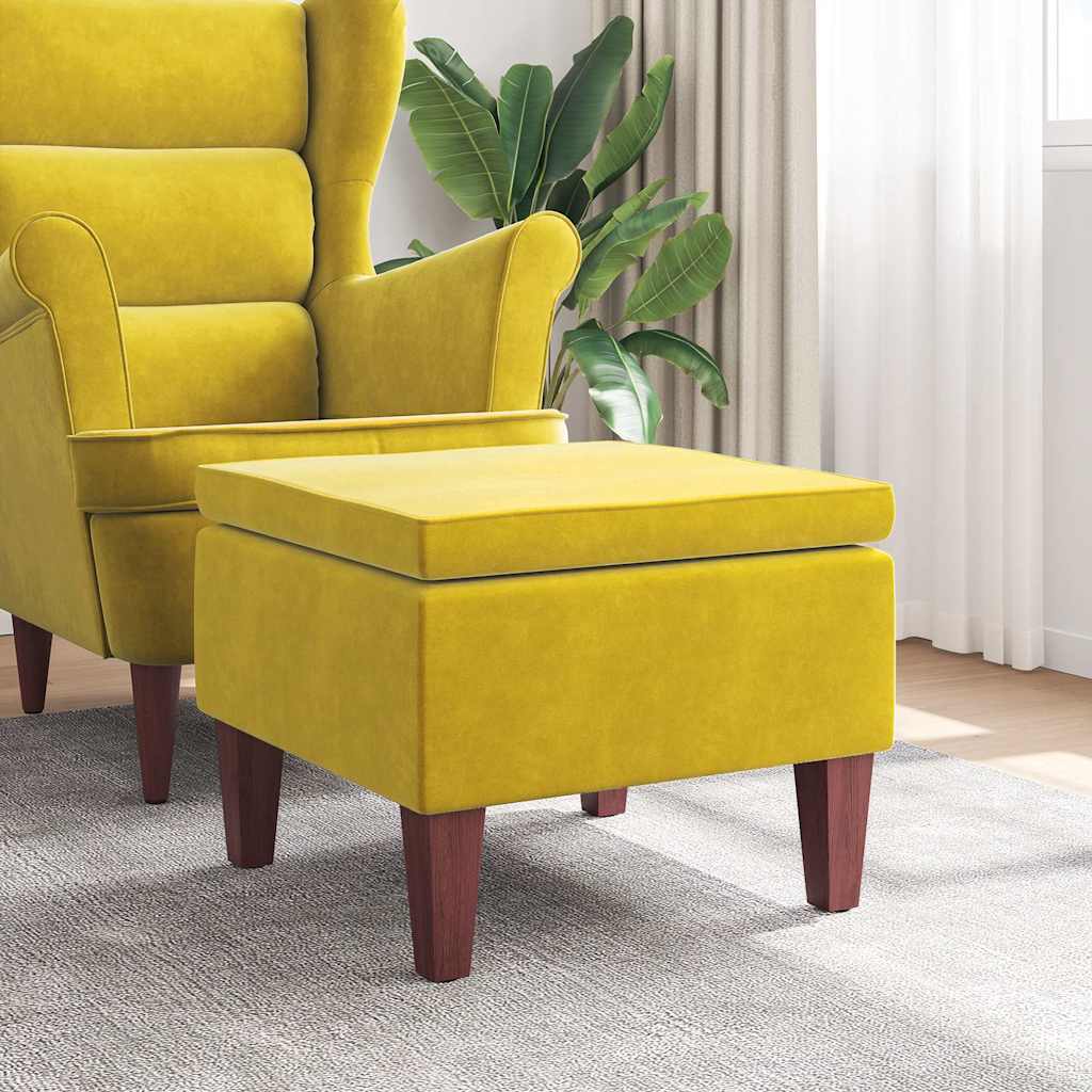 vidaXL Taburete con patas de madera terciopelo amarillo