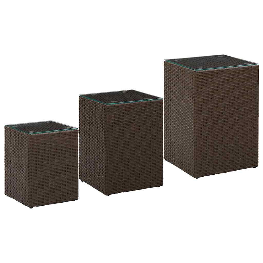 vidaXL Mesa auxiliar 3 pzas superficie vidrio ratán sintético marrón