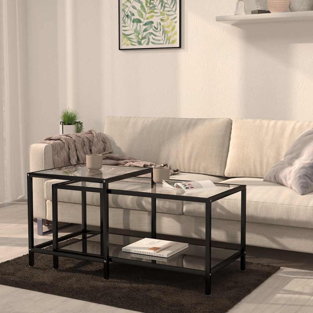 vidaXL Mesita de centro 2 piezas vidrio templado negro