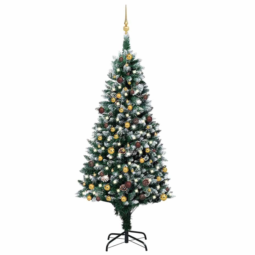 vidaXL Árbol de Navidad helado con LEDs, bolas y piñas 210 cm
