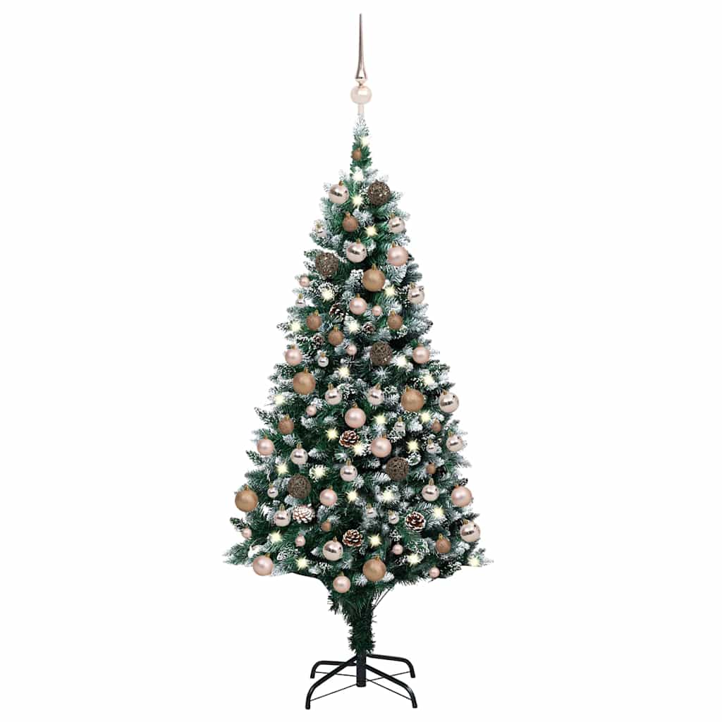 vidaXL Árbol de Navidad helado con LEDs, bolas y piñas 180 cm