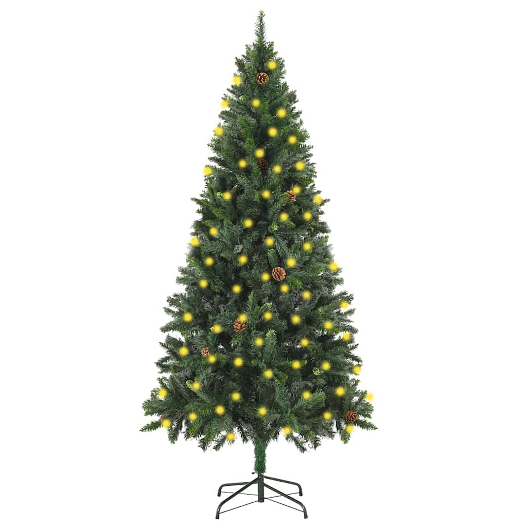 vidaXL Árbol de Navidad artificial iluminado con luces y piñas 180 cm
