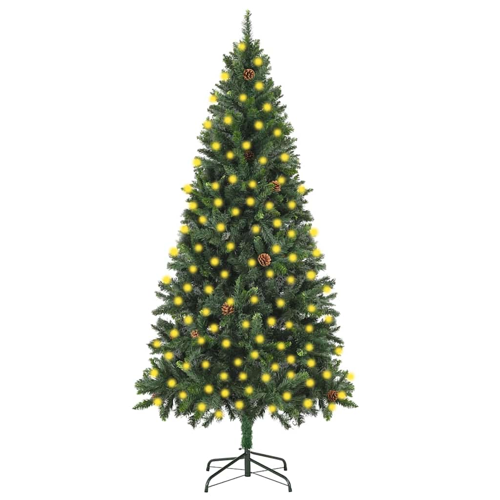 vidaXL Árbol de Navidad artificial iluminado con luces y piñas 210 cm