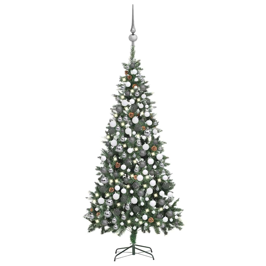 vidaXL Árbol de Navidad helado con luces, bolas y piñas 210 cm