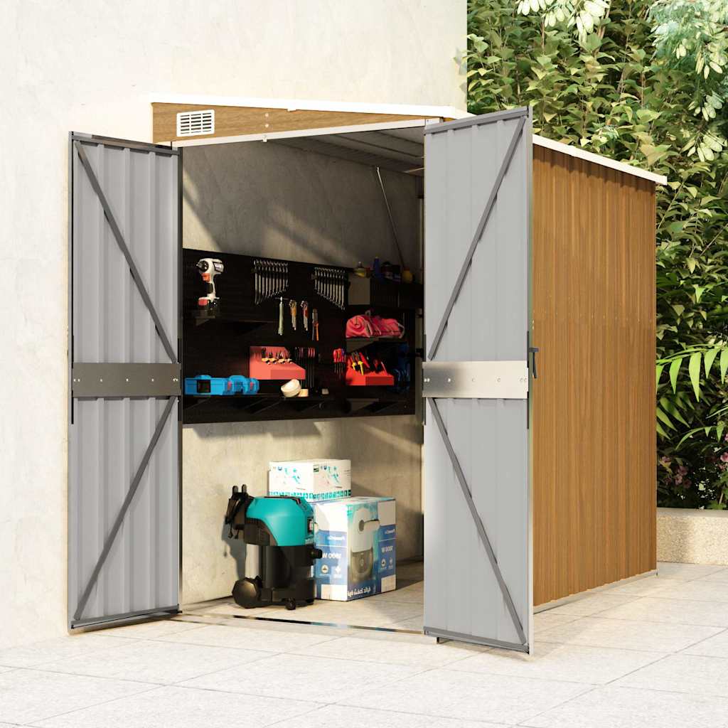 vidaXL Cobertizo jardín pared acero galvanizado marrón 118x194x178 cm
