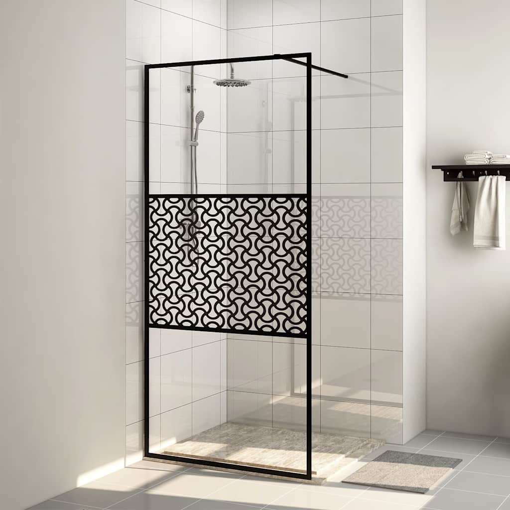vidaXL Mampara ducha accesible vidrio ESG transparente negro 100x195cm