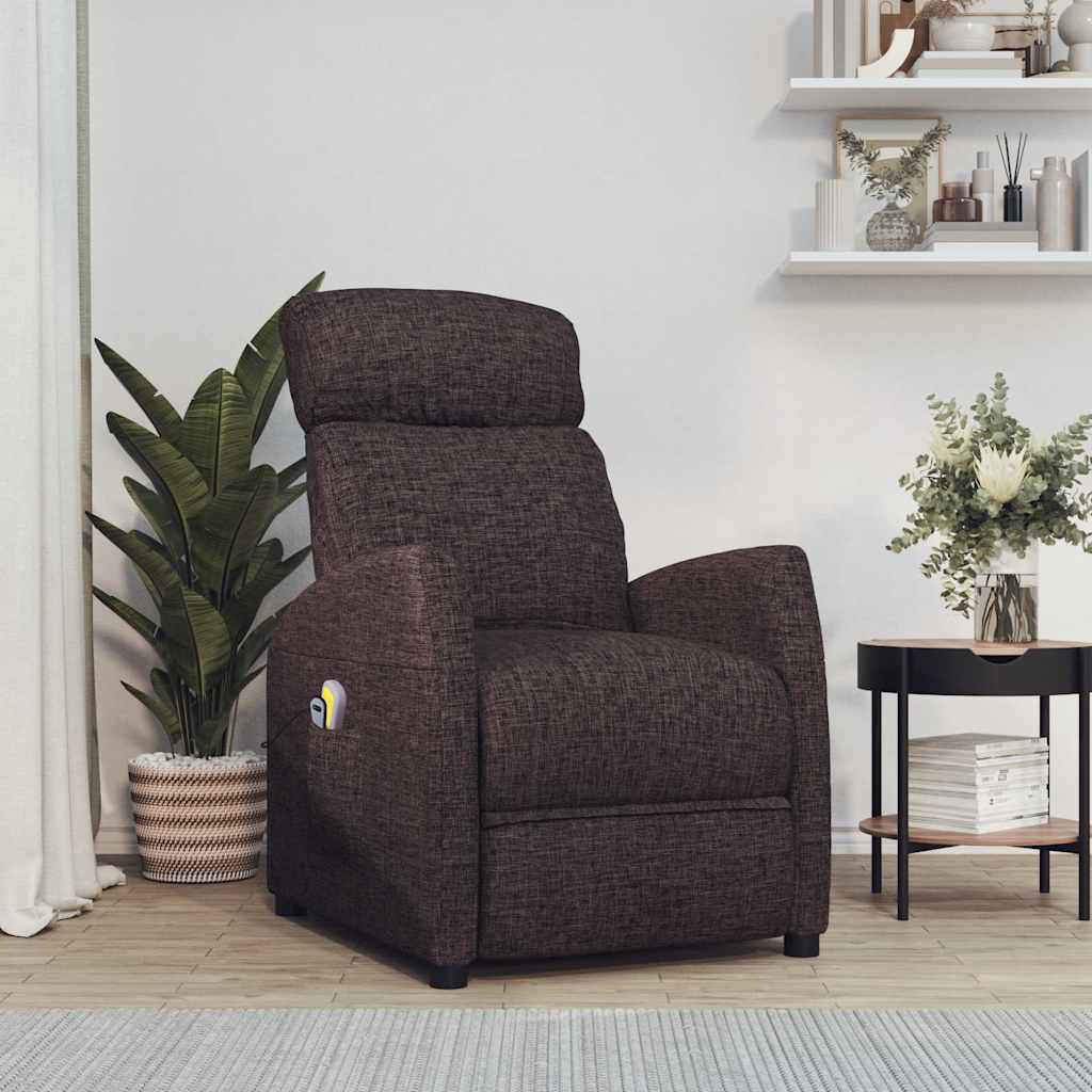 vidaXL Sillón de masaje eléctrico tela marrón oscuro