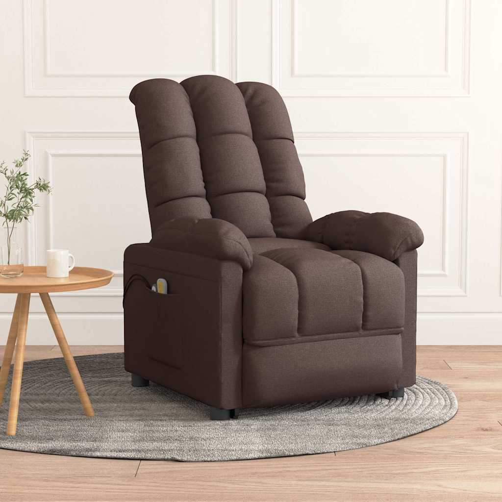 vidaXL Sillón de masaje eléctrico tela marrón oscuro