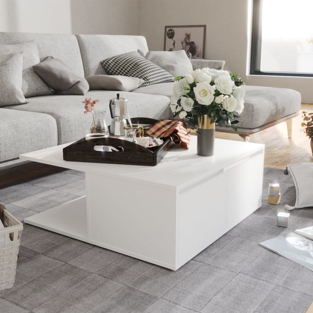 vidaXL Mesa de centro madera contrachapada blanco 80x80x31 cm