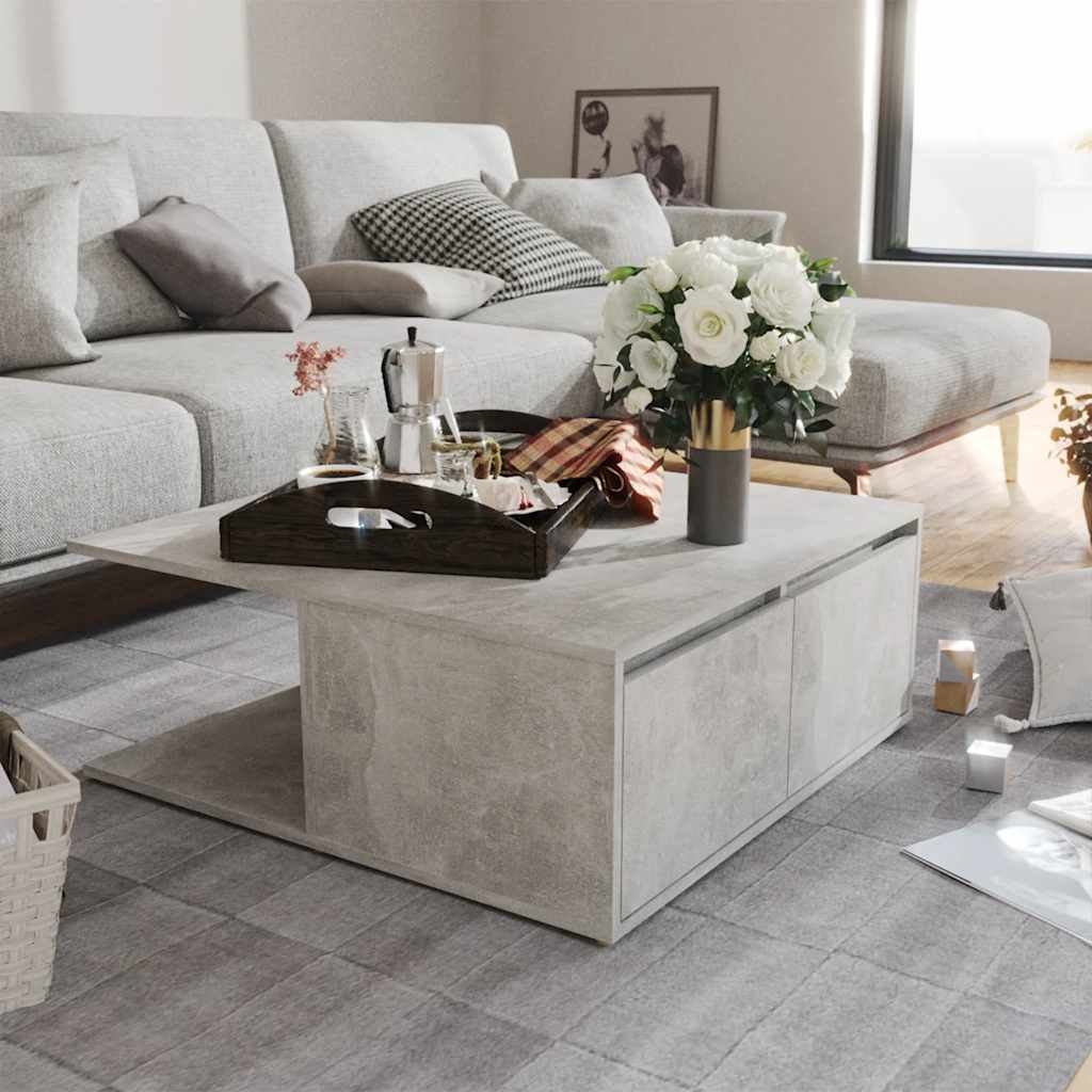 vidaXL Mesa de centro madera contrachapada gris hormigón 80x80x31 cm