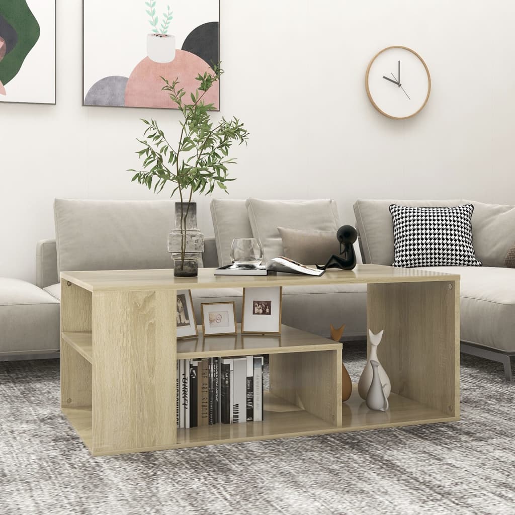 vidaXL Mesa de centro madera contrachapada roble Sonoma 100x50x40 cm