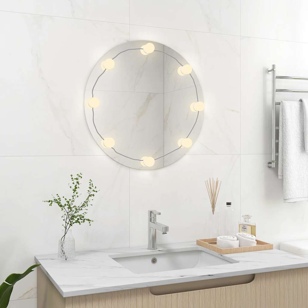 vidaXL Espejo de pared con luces LED redondo de vidrio