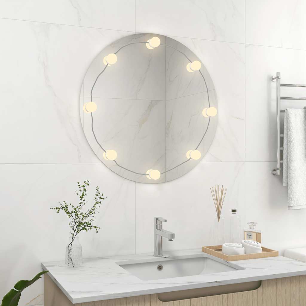vidaXL Espejo de pared con luces LED redondo de vidrio