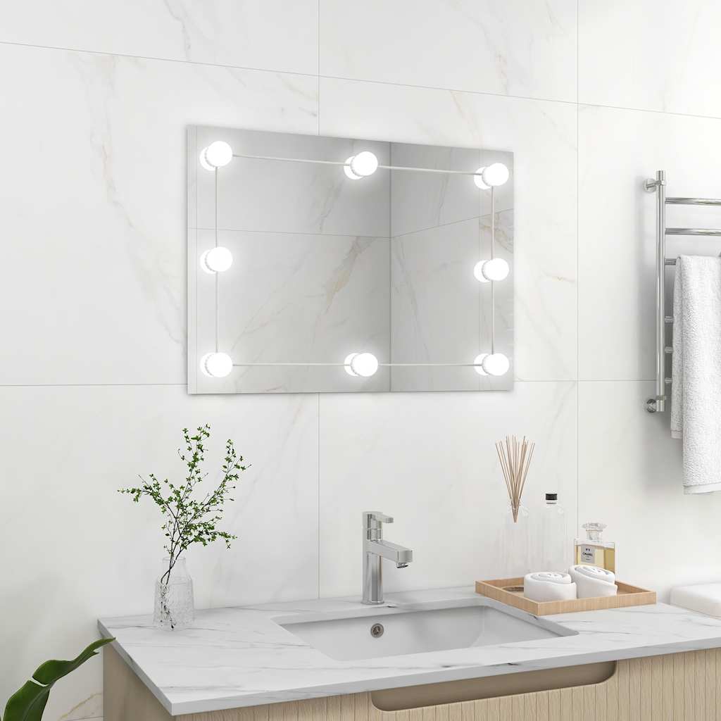 vidaXL Espejo de pared sin marco con luces LED rectangular de vidrio