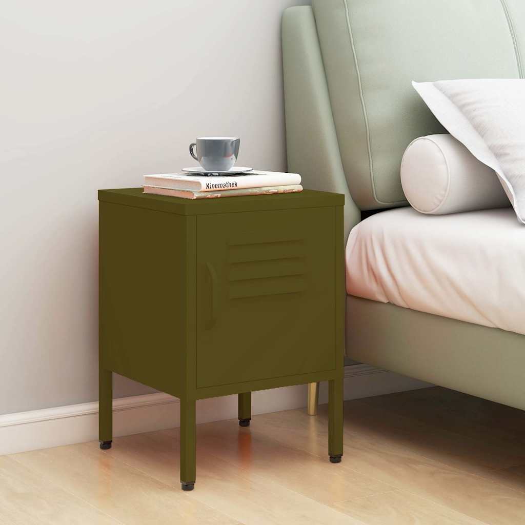 vidaXL Mesita de noche acero verde oliva 35x35x51 cm