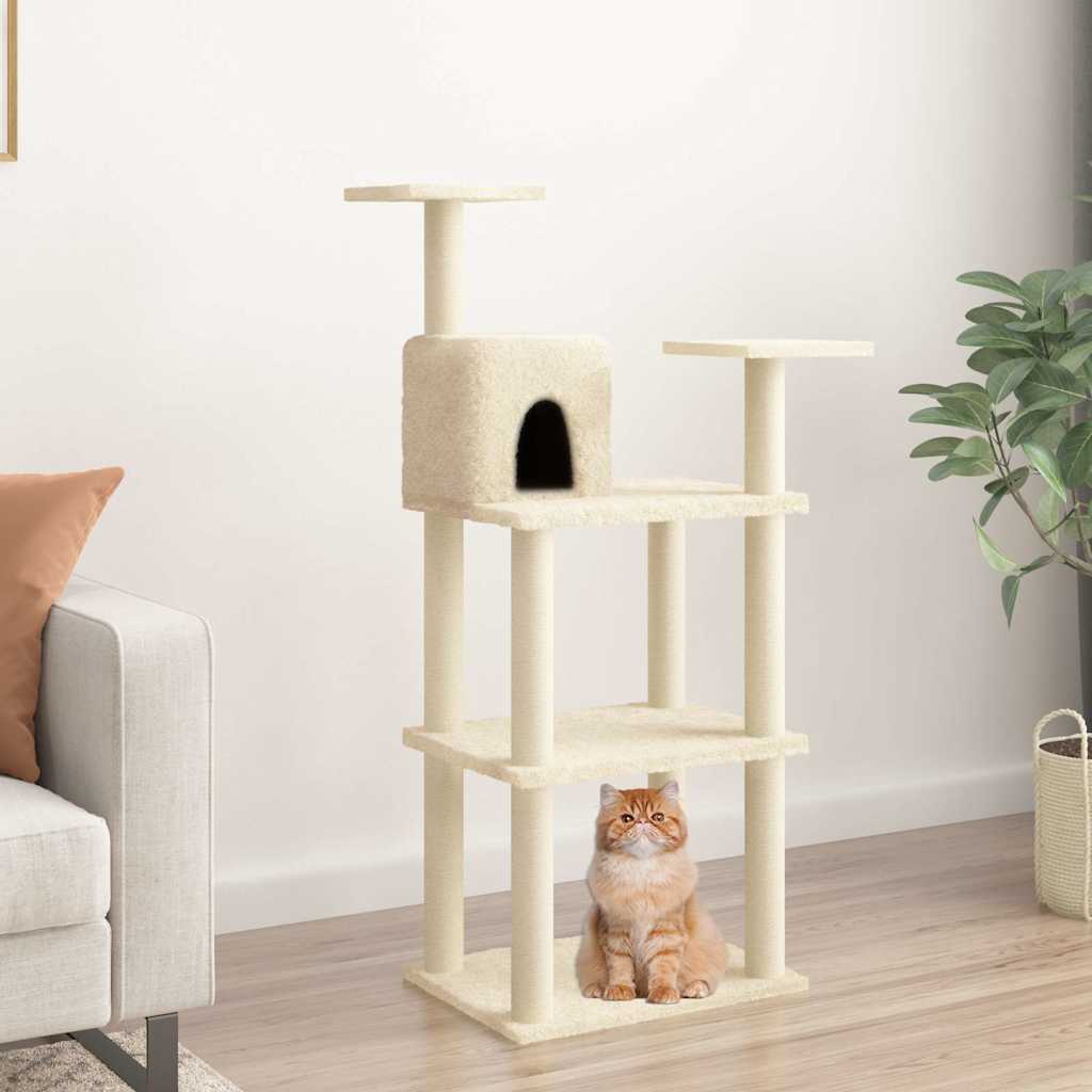 vidaXL Rascador para gatos con postes de sisal color crema 118,5 cm