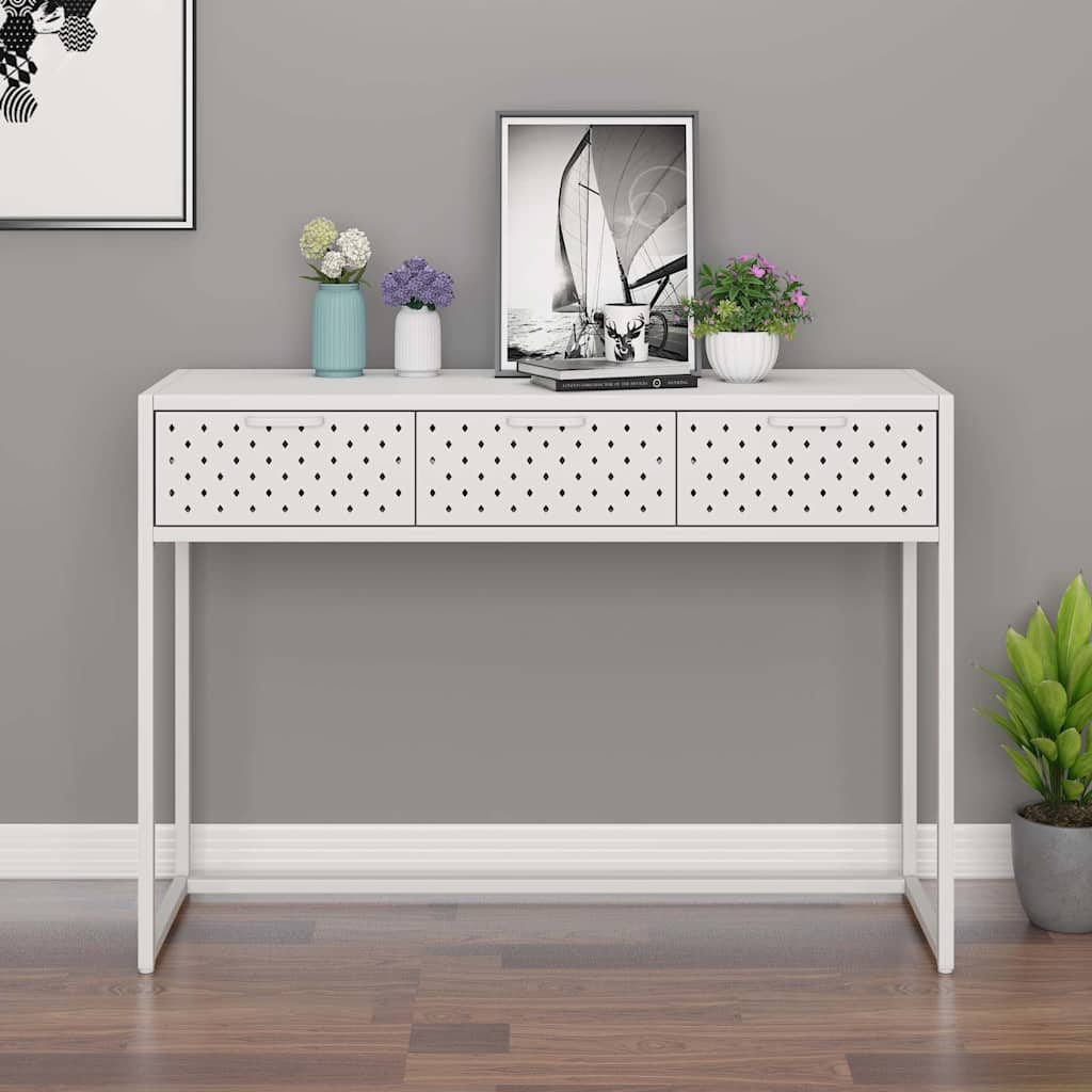 vidaXL Mesa consola de acero blanca 106x35x75 cm