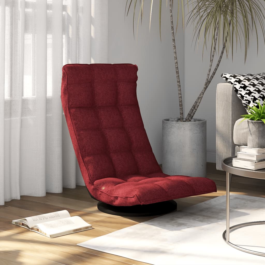 vidaXL Silla de suelo giratoria de tela color vino tinto