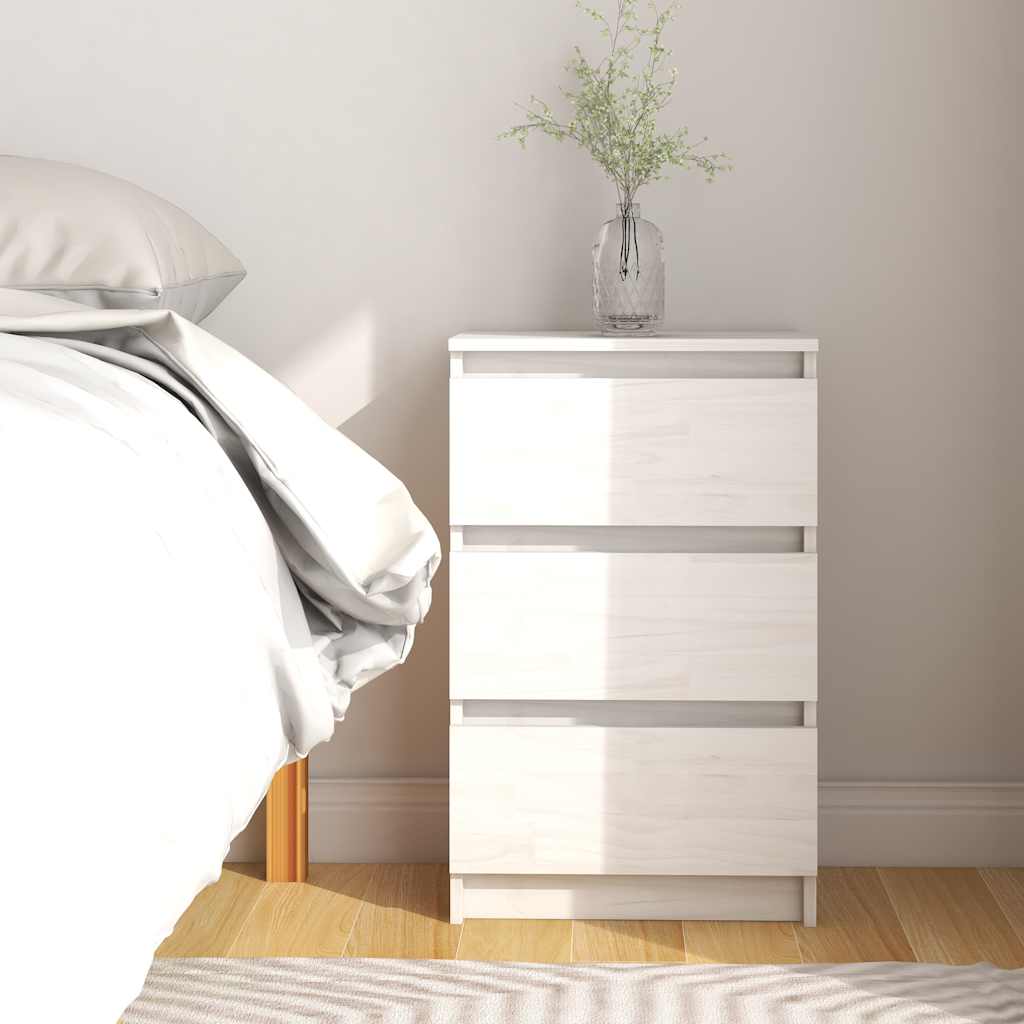 vidaXL Mesita de noche madera maciza de pino blanca 40x29,5x64 cm
