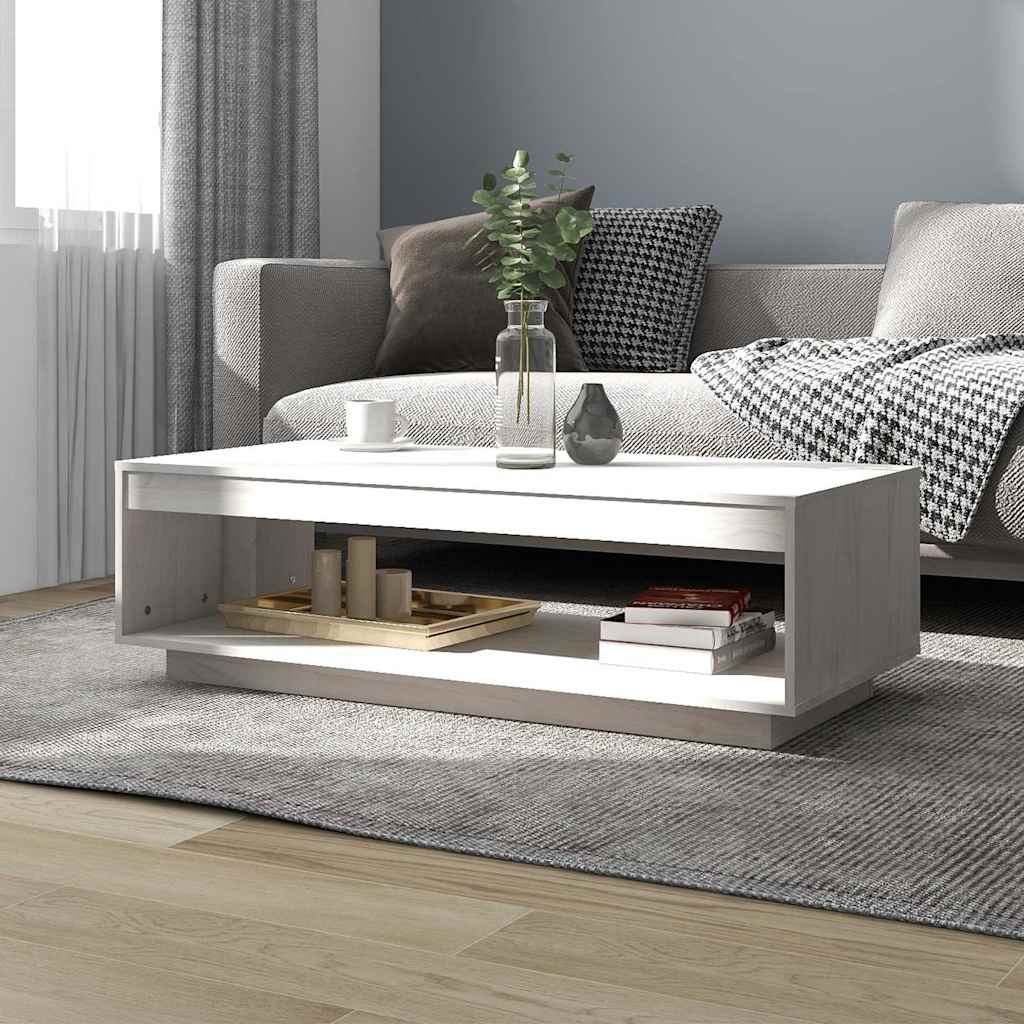 vidaXL Mesa de centro de madera maciza de pino blanco 110x50x33,5 cm