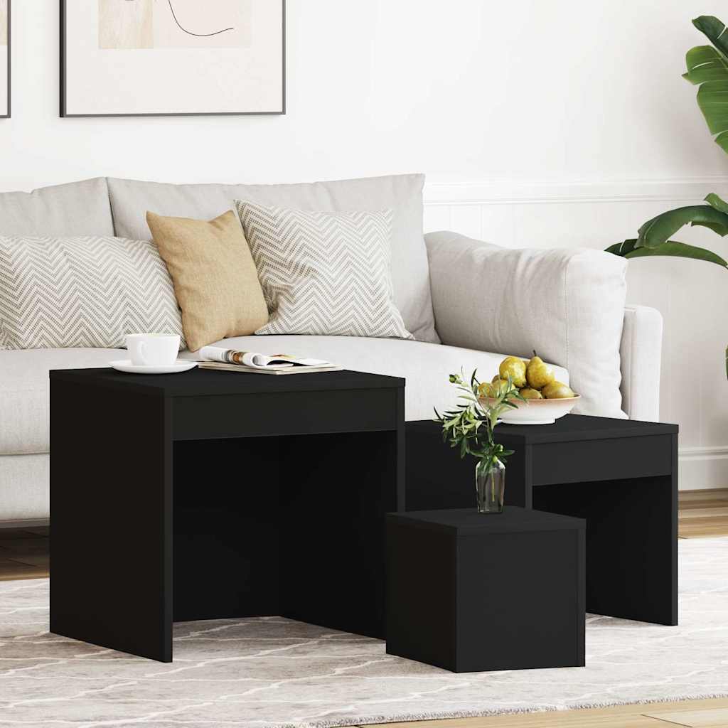 vidaXL Mesas apilables 3 piezas madera contrachapada negro