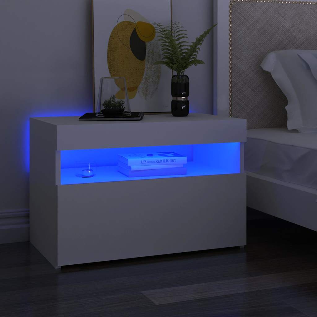 vidaXL Mesita de noche con luces LED contrachapada blanco 60x35x40 cm