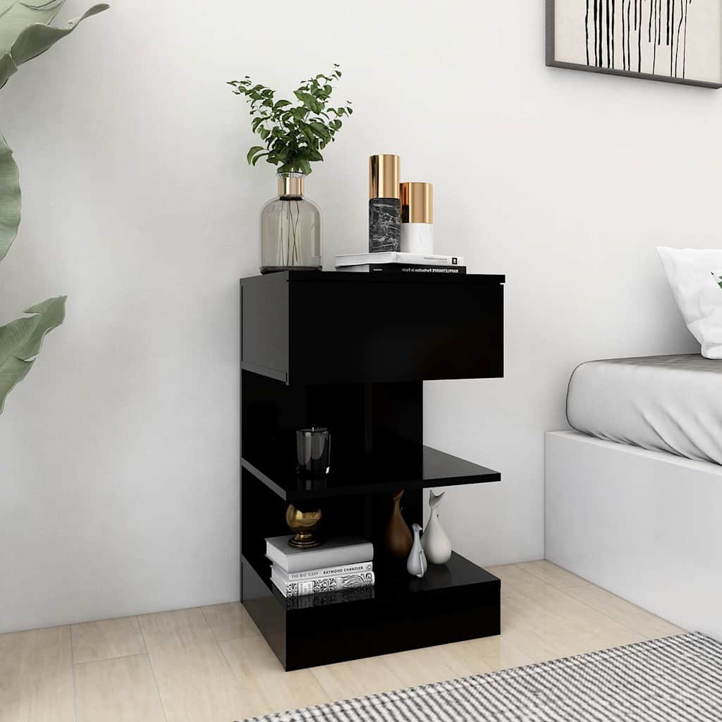 vidaXL Mesita de noche madera contrachapada negro 40x35x65 cm