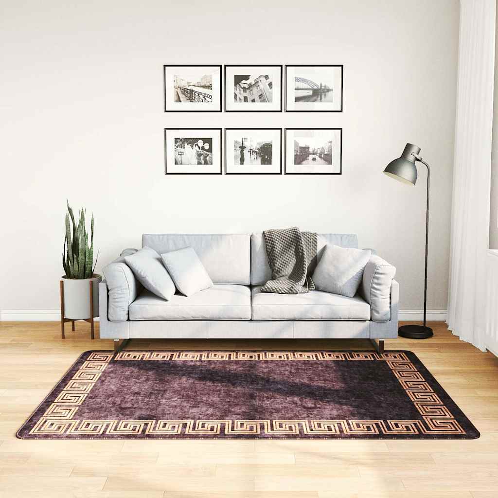 vidaXL Alfombra lavable negro y dorado 120x180 cm